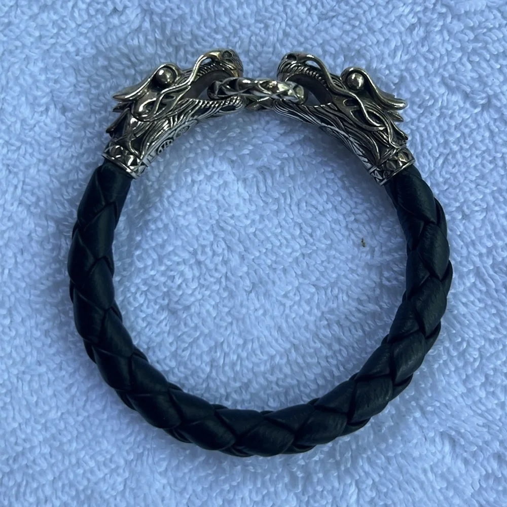 John Hardy Naga Double Dragon Black and Silver Braided Bracelet - Picture 2 of 11